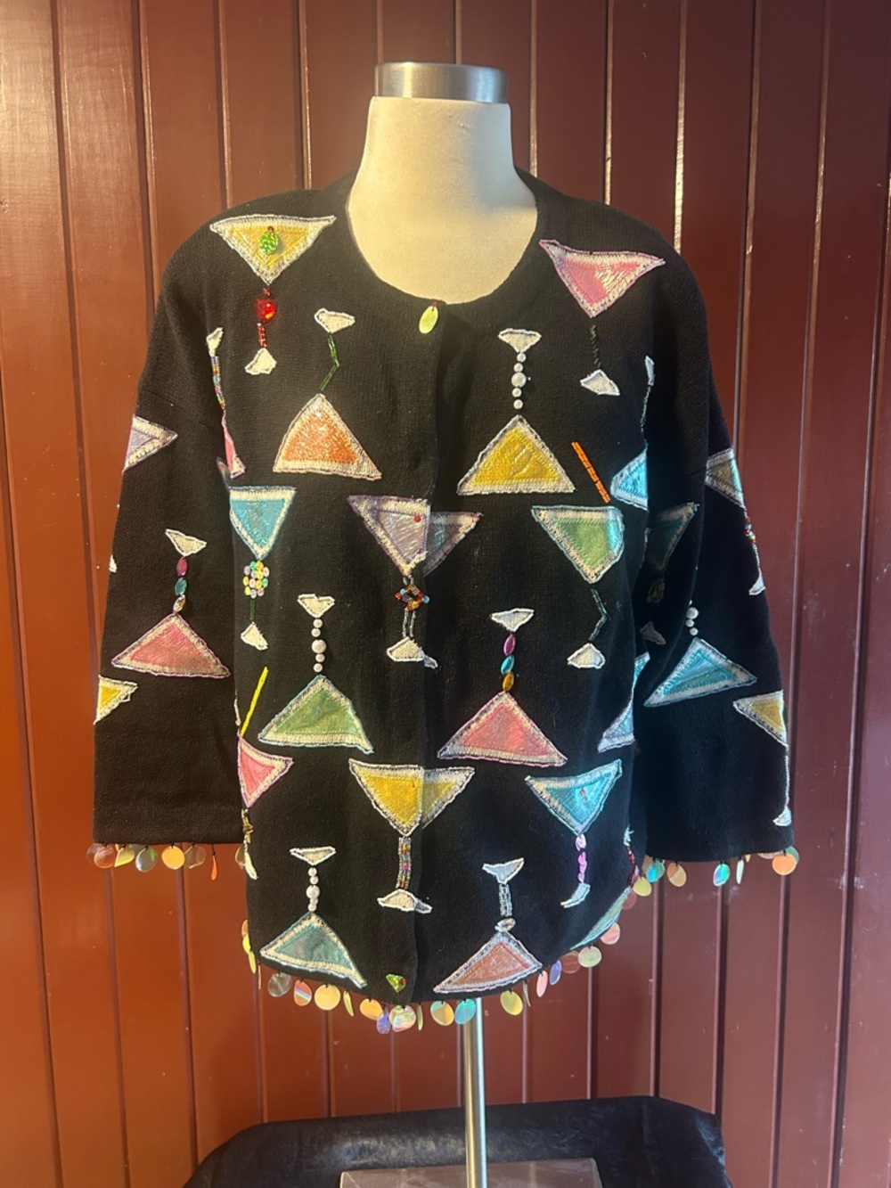 Vintage Black Sequin Martini Cocktail Cardigan